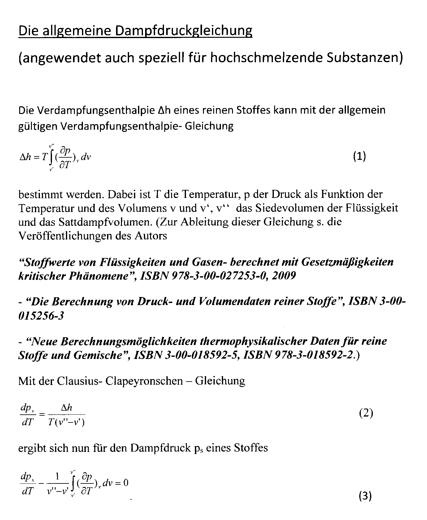 Berechnung von Dampfdrücken Dr F Tampe